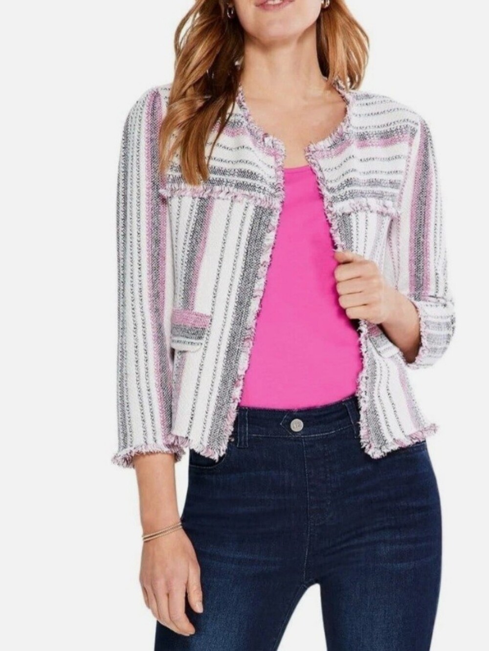 Nic+Zoe Open Front Woven Fringe Jacket Dashing Days